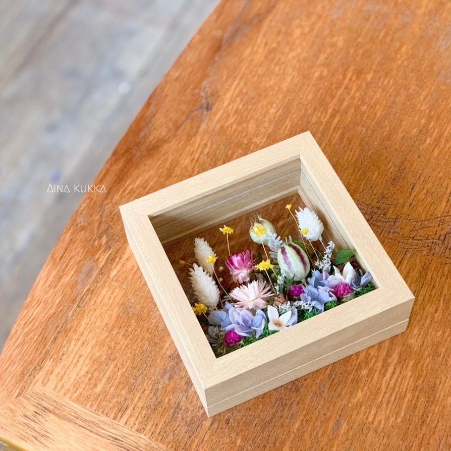 [ガラスフレームアレンジ]アーリーサマーガーデン/プリザーブド×ドライフラワー